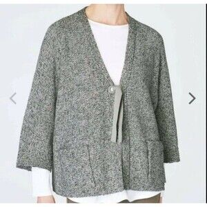 J Jill Kimono-Style Front Tie Closure Grey Marl Cotton Cardigan Sweater Sz PM